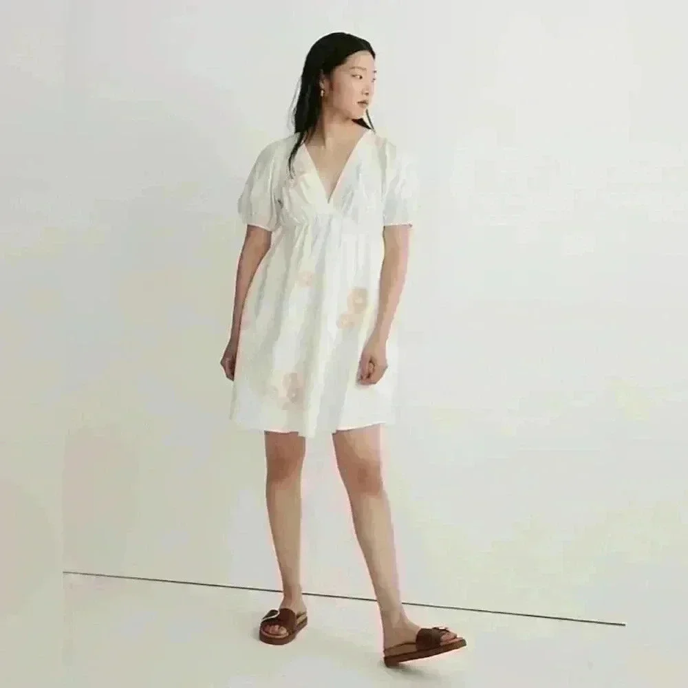 SOLD Madewell Annamarie Embroidered Mini Dress | White & Beige | Women’s Size 0 - Picture 2 of 16